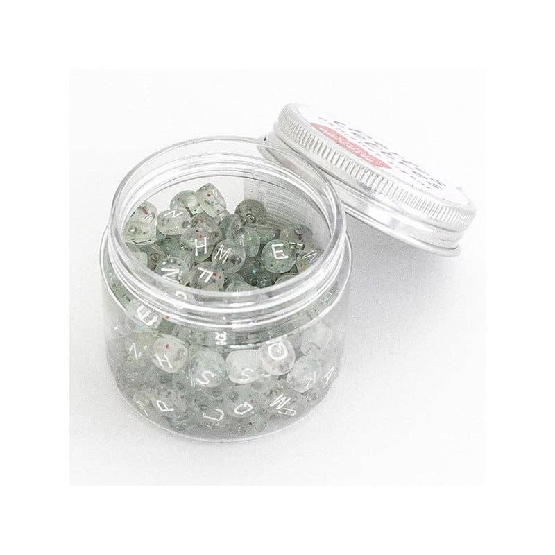 Korálky s písmenky - třpitivý mix silver