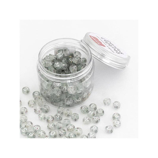 Korálky s písmenky - třpitivý mix silver