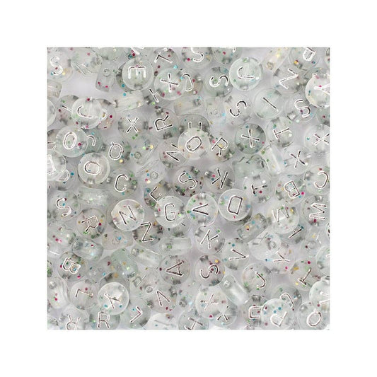 Korálky s písmenky - třpitivý mix silver